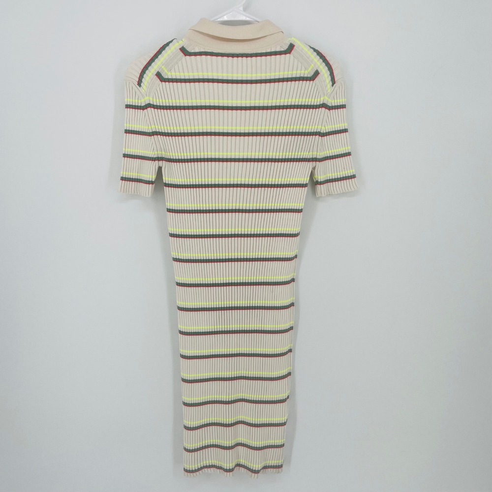Lacoste Made in France Striped Ribbed Knit Polo Dress Cream Green Red Size 38 - Picture 8 of 13